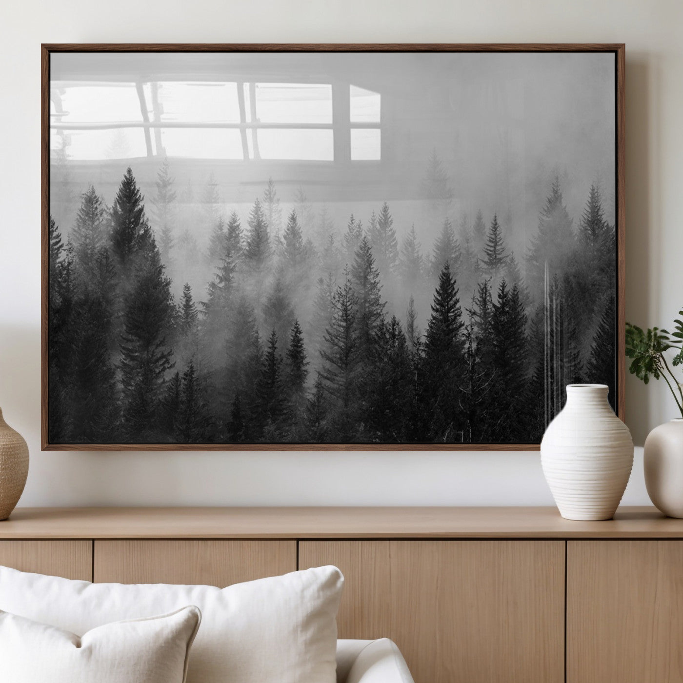 MGV-FP-60X30-3P - Fogy Forest Canvas Wall Art Print - Mountain Wall Art with Pine Trees and Misty Forest Canvas Print