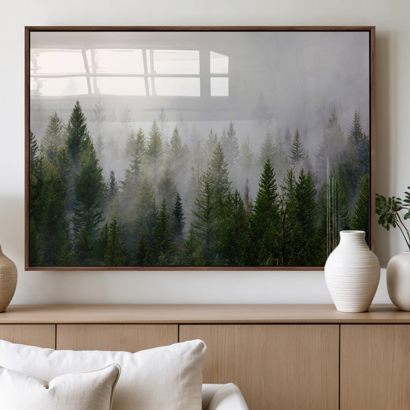 MGV-FP-60X30-3P - Forest Wall Art Canvas Print | Foggy Forest Wall Art | Pine Wood Forest Print