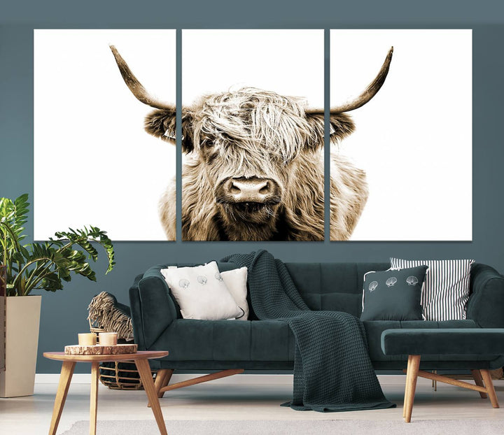 Scottish Highland Cow Cattle Art Print Farmhouse Wall Art Canvas Print