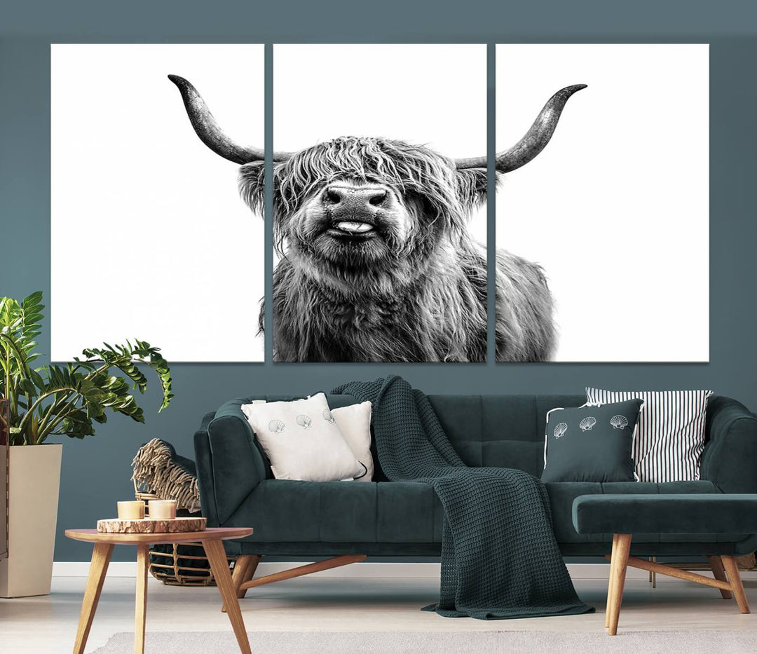 Fanny Scottish Highland Cow Cattle Art Print Farmhouse Wall Art Canvas Print