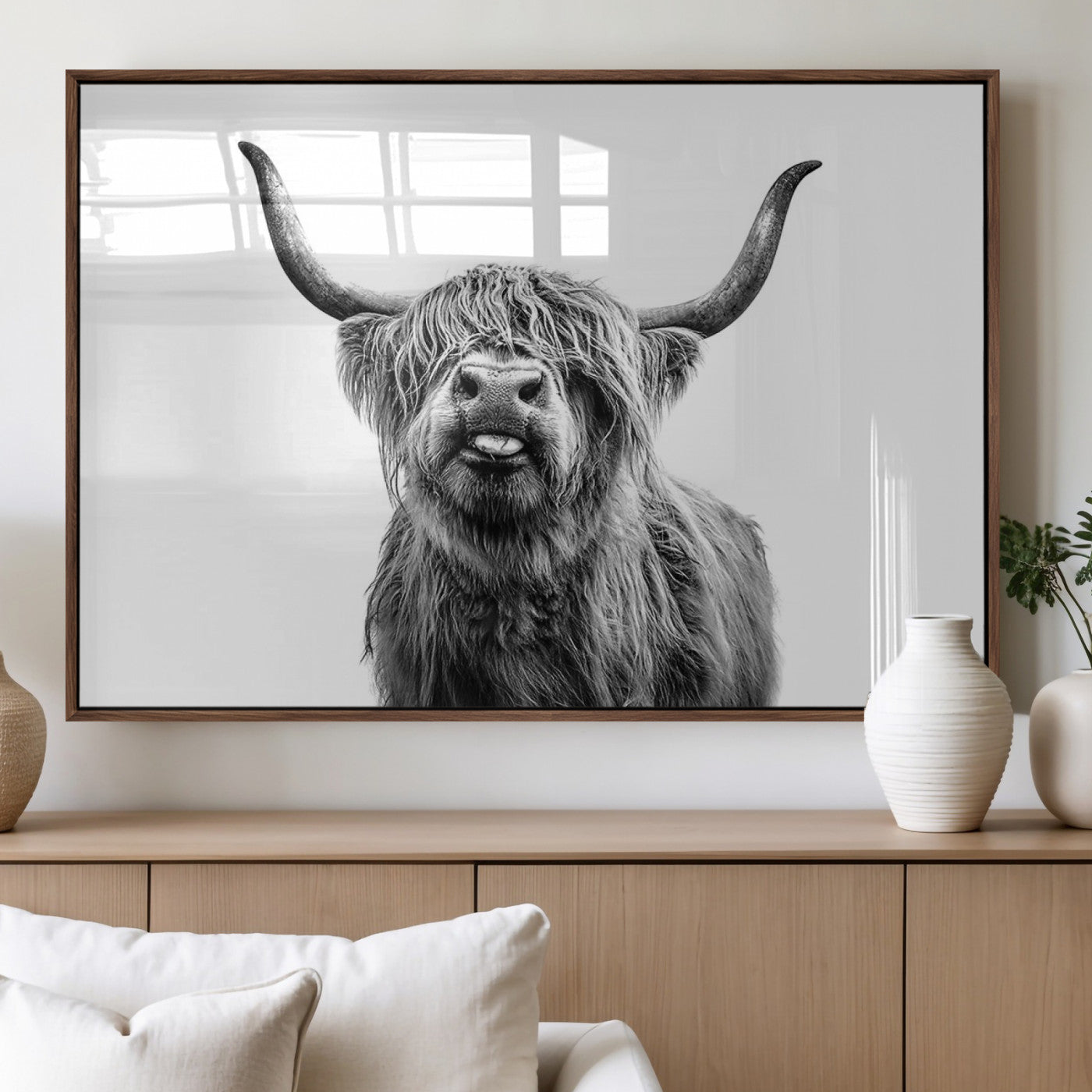 MGV-FP-36X24-3P - Fanny Scottish Highland Cow Cattle Art Print Farmhouse Wall Art Canvas Print