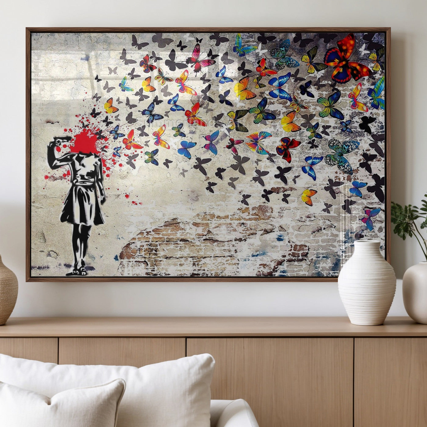MGV-FP-36X24-3P - Banksy Art Butterfly Girl Explosion Canvas Art – Vibrant Urban Graffiti for Modern Interiors - Ready