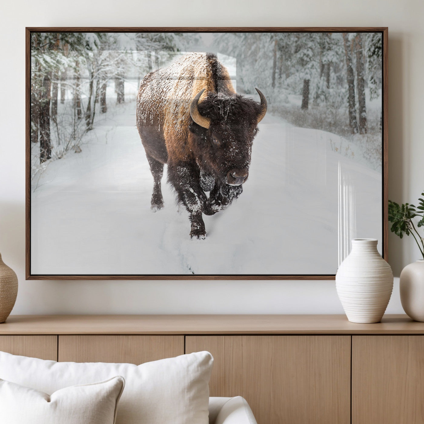 10109-MGV-FP-36X24-3P_Walnut-Bison Wall Art Canvas Print For Farmhouse, Animal Canvas Print, Wild Animal Wall Art