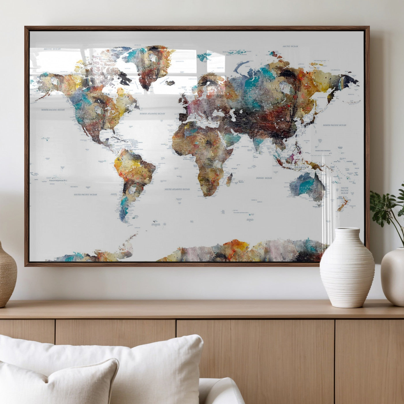 MGV-FP-36X24-3P - Push Pin World Map Canvas Print – Framed Wall Art for Couples to Track Their Travels – Anniversary