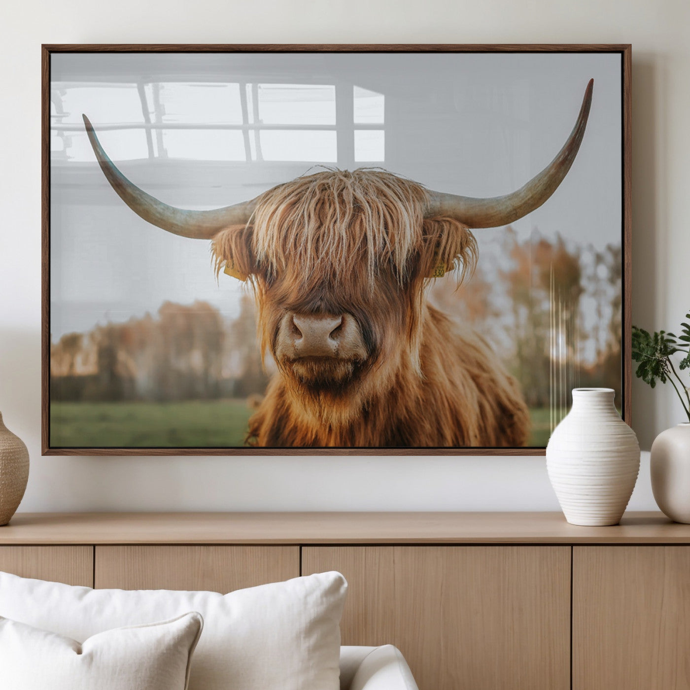 MGV-FP-36X24-3P - Highland Cow Animal Scottish Cattle Art Print Farmhouse Wall Art Canvas Print