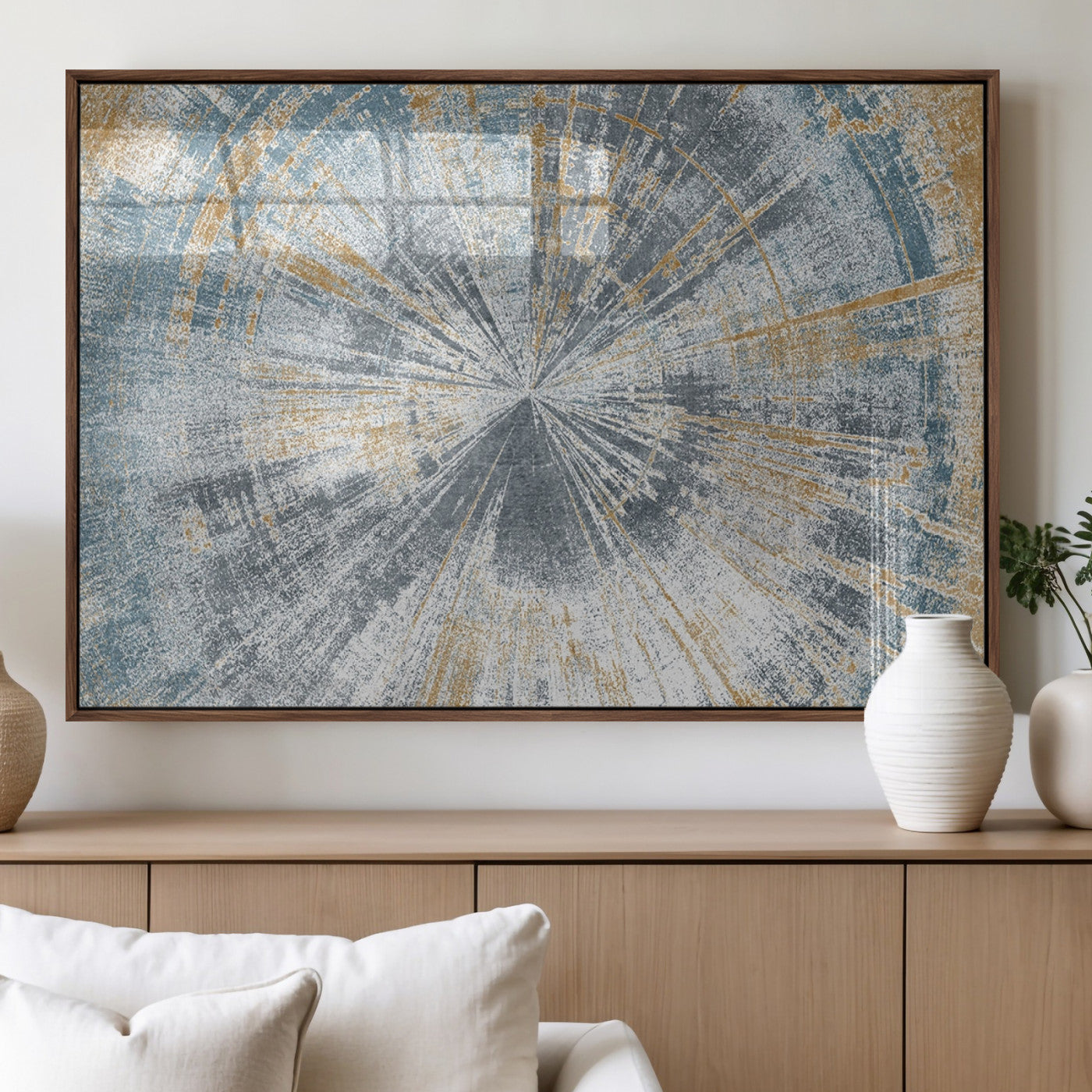 17631-MGV-FP-36X24-3P_Walnut-Radiant Abstract Wood Rings Canvas Art – Modern Triptych Wall Decor for Living Room or Farmhouse