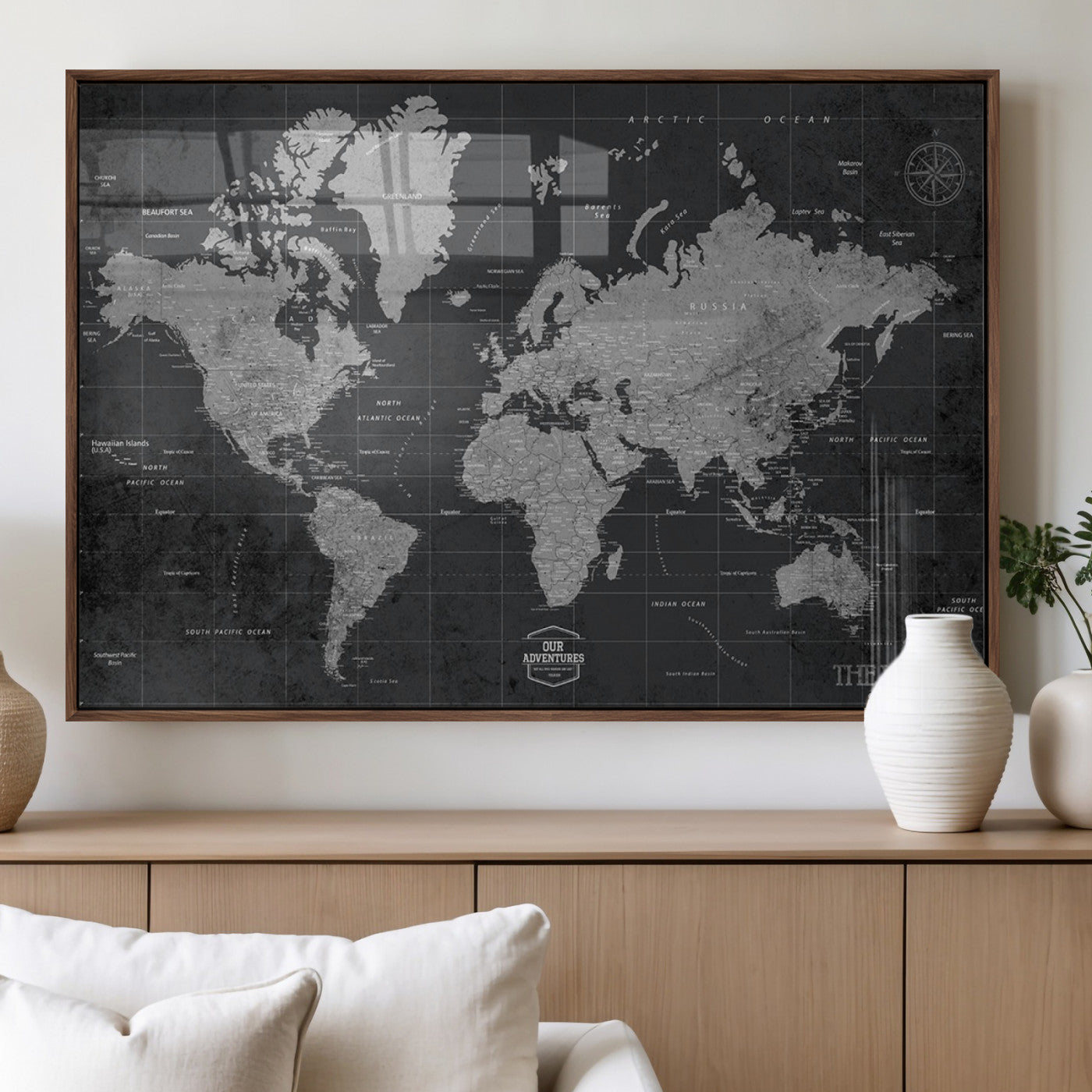 MGV-FP-36X24-3P - Push Pin World Map Canvas Print – Framed Wall Art for Couples to Track Their Travels – Anniversary