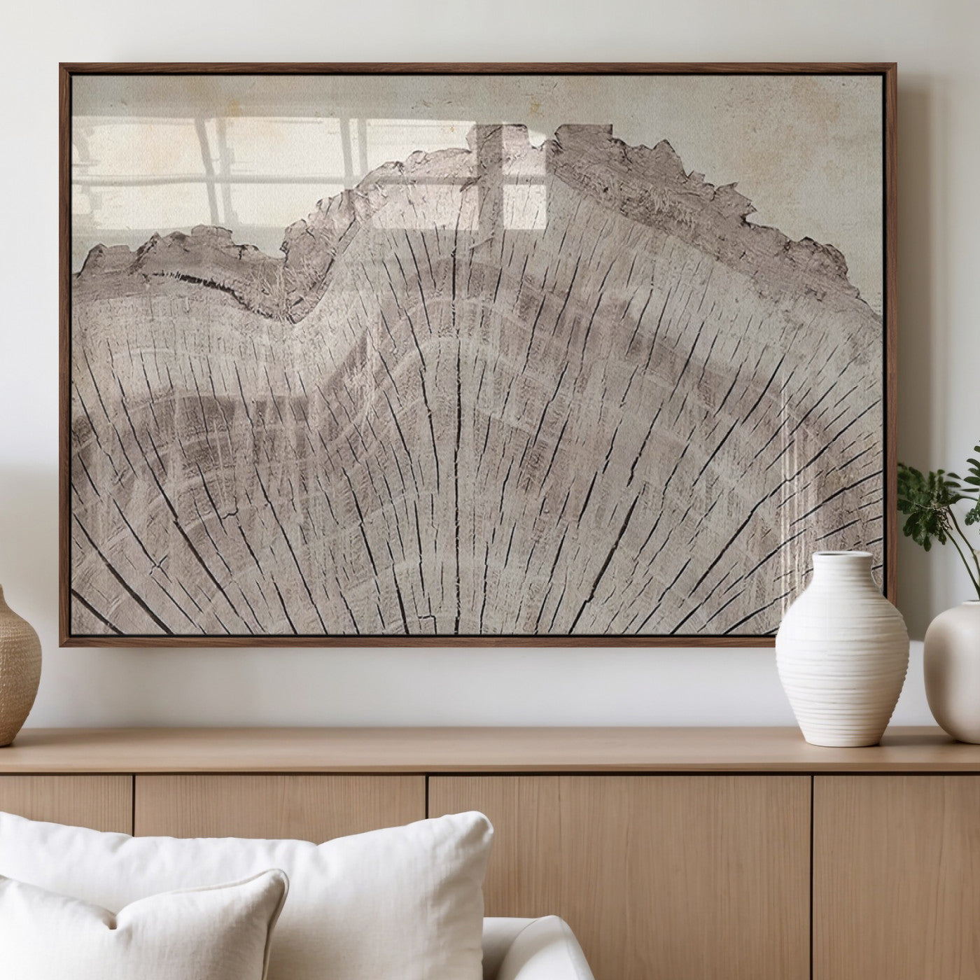 MGV-FP-36X24-3P - Tree Ring Wall Art Triptych, Rustic Wood Ring Canvas Print, Minimalist Wall Decor for Modern Homes