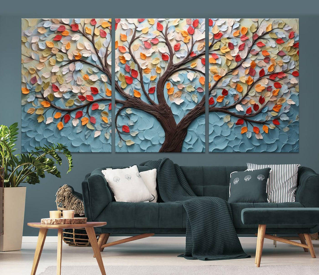 Impression sur toile d’art mural abstrait d’arbre et de feuille