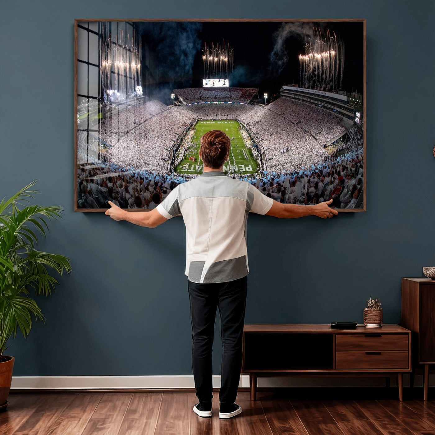 11391-MGV-CV-36X24 - Penn State Football Wall Art Canvas Print – Framed Stadium Game Day Sports Team Spirit Artwork for Home, Office