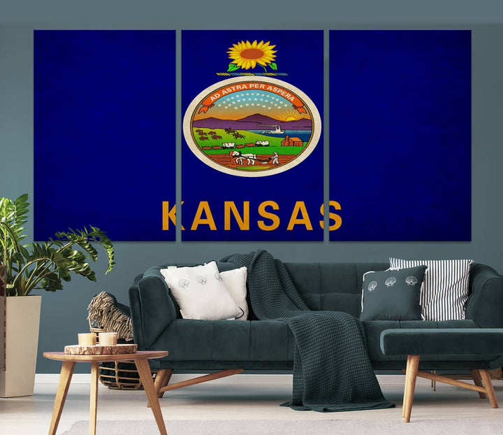 The "Kansas USA States Flag Wall Art Canvas Print" is prominently displayed.