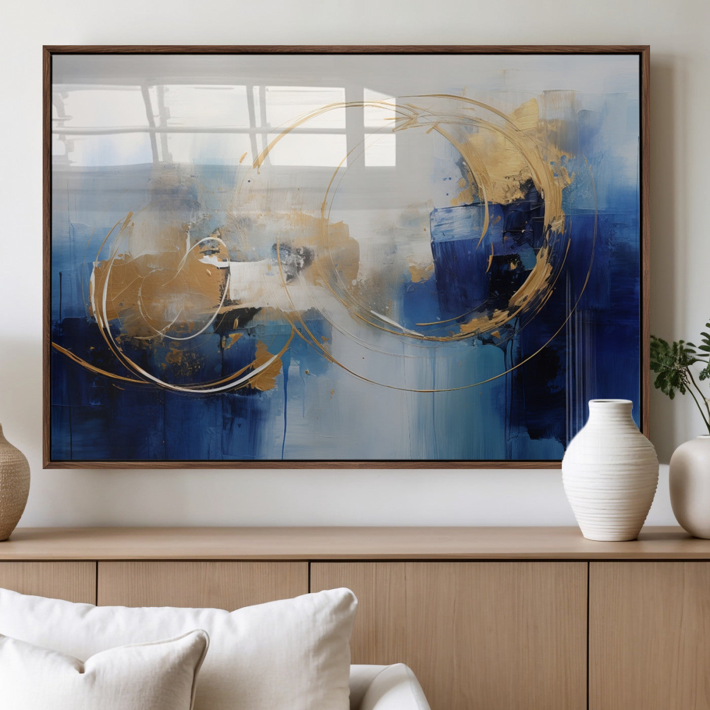 MGV-FP-36X24-3P - Navy Blue Abstract Wall Art Canvas Print
