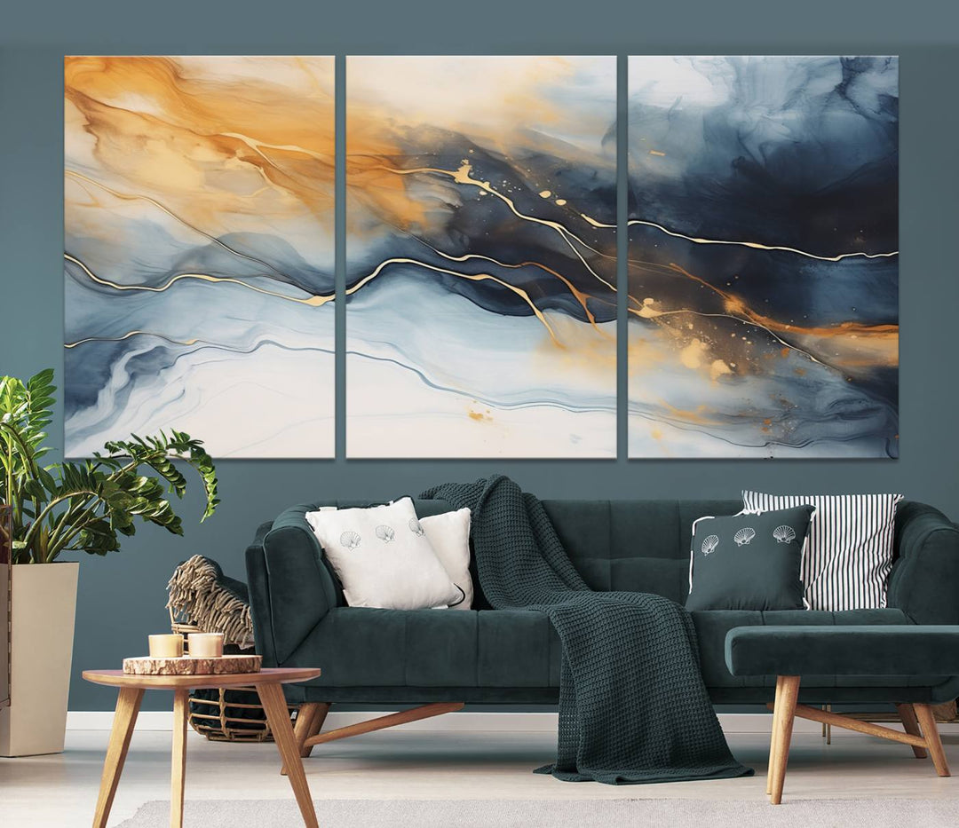 Smoke Blue Wall Art Canvas Print Abstract Artwork Printing