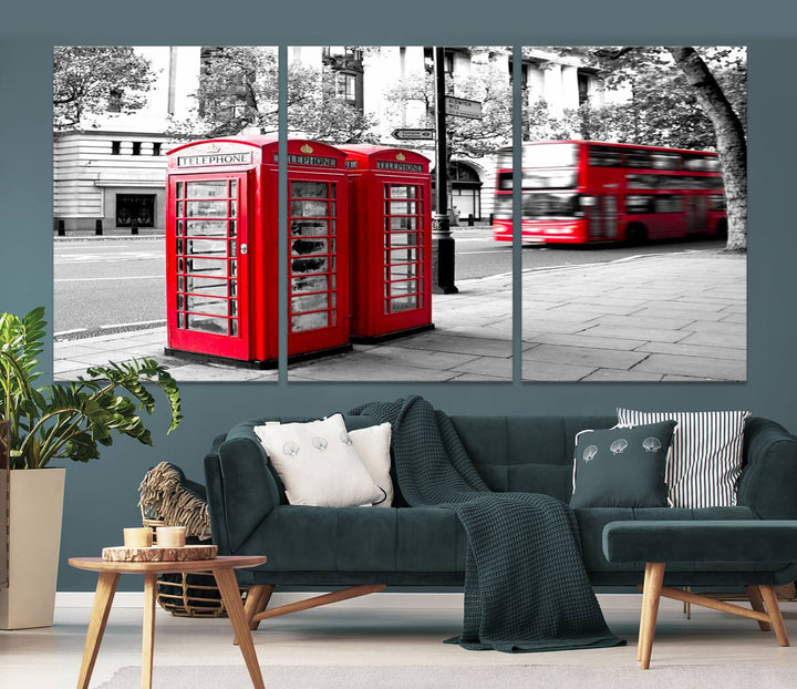 The London Red Bus and Phone Club Wall Art, a vivid night canvas print featuring iconic red buses and phone booths, is elegantly showcased on gallery-wrapped, museum-quality material. With its UV-protective coating, this captivating piece infuses your space with the charm of London.