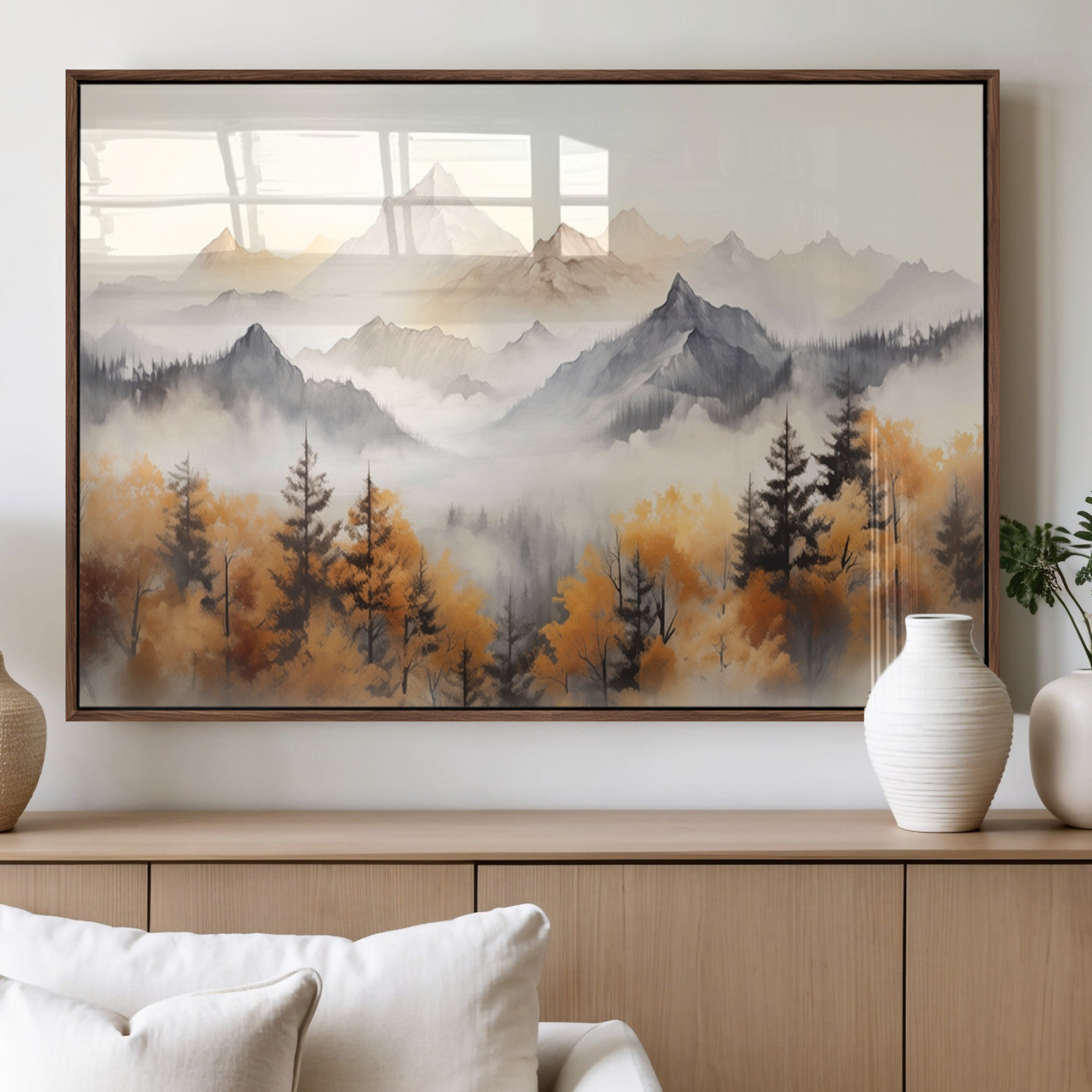 MGV-FP-36X24-3P - Abstract Mountain Wall Art | Misty Mountain Forest and Mountains Canvas Print for Living Room,