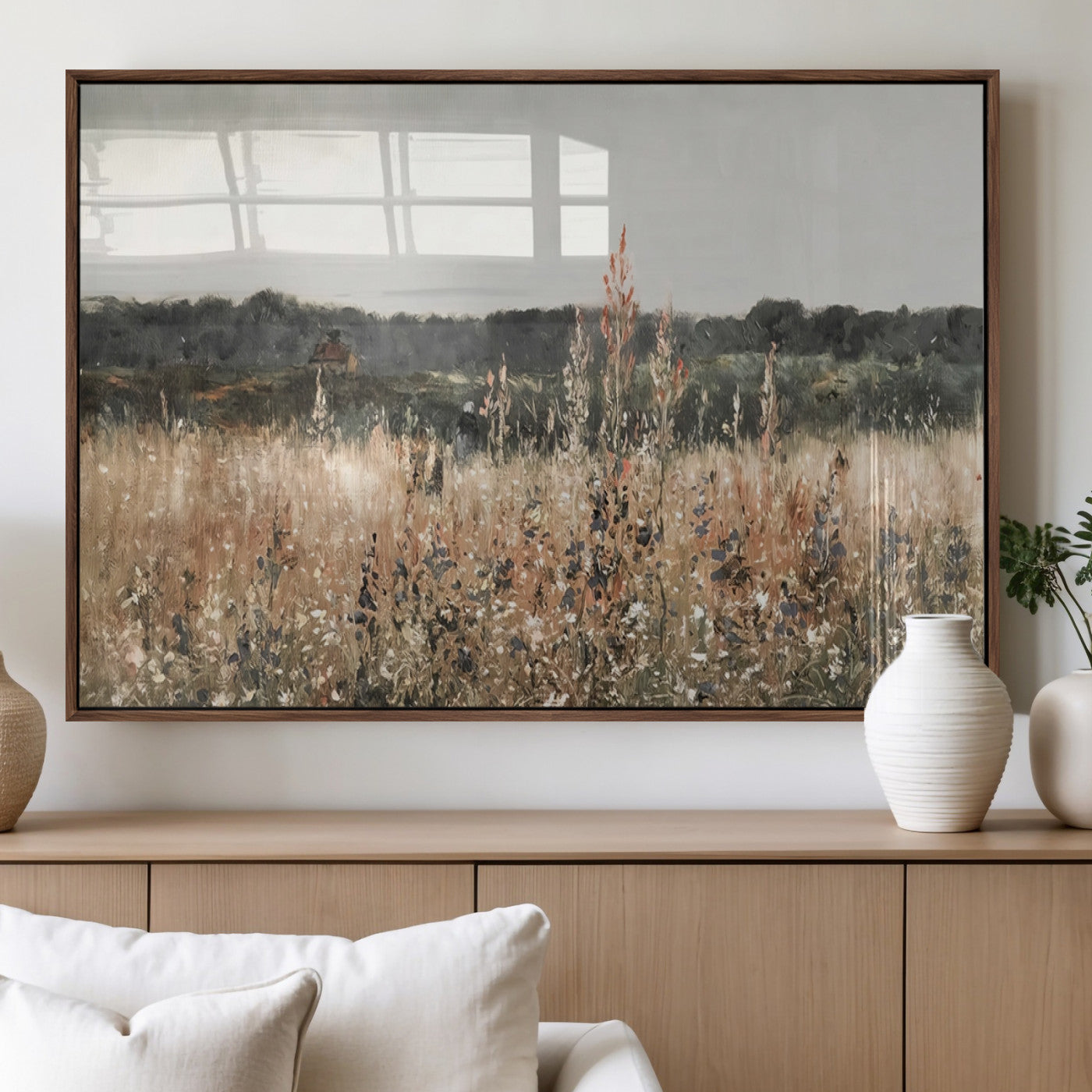 MGV-FP-36X24-3P - Abstract Wildflower Art Field Landscape Oil Painting Print, Country Field Wall Art - Framed Ready to Hang