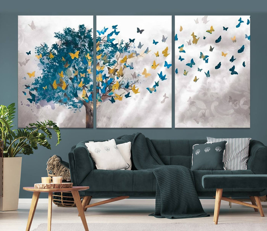 Tree Butterfly Abstract Tree and Butterfly Wall Art Canvas Print