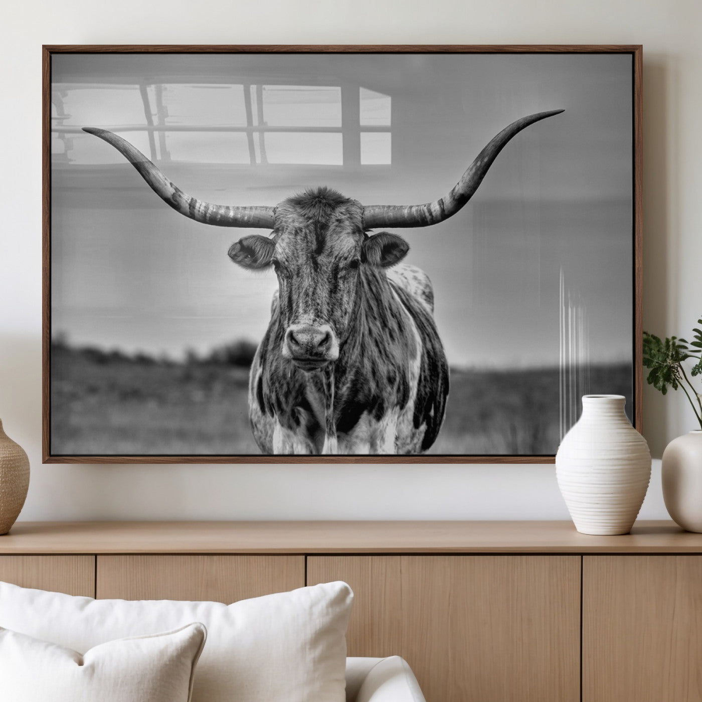 70836-MGV-FP-36X24-3P_Walnut-Texas Longhorn Cow Wall Art, Texas Longhorn Canvas, Cattle Canvas Print