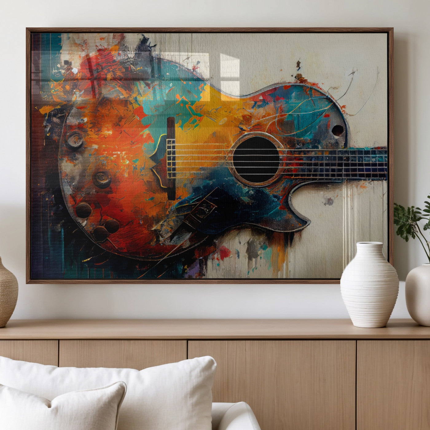 MGV-FP-36X24-3P - Abstract Guitar Wall Art Canvas | Vibrant Music-Inspired Art for Living Room or Studio | Colorful