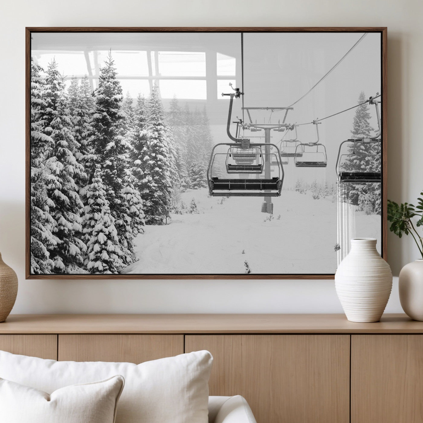 MGV-FP-60X30-3P - Winter Forest Wall Art Canvas Print, Framed Snowy Forest Art Picture Print, Winter Ski Lift Perfect