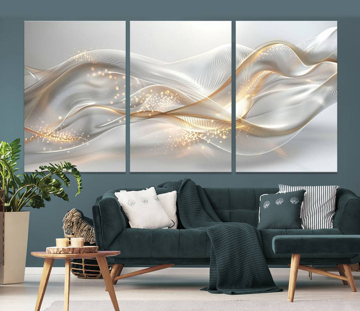 Abstract art Grey and Gold Lines Wall Art