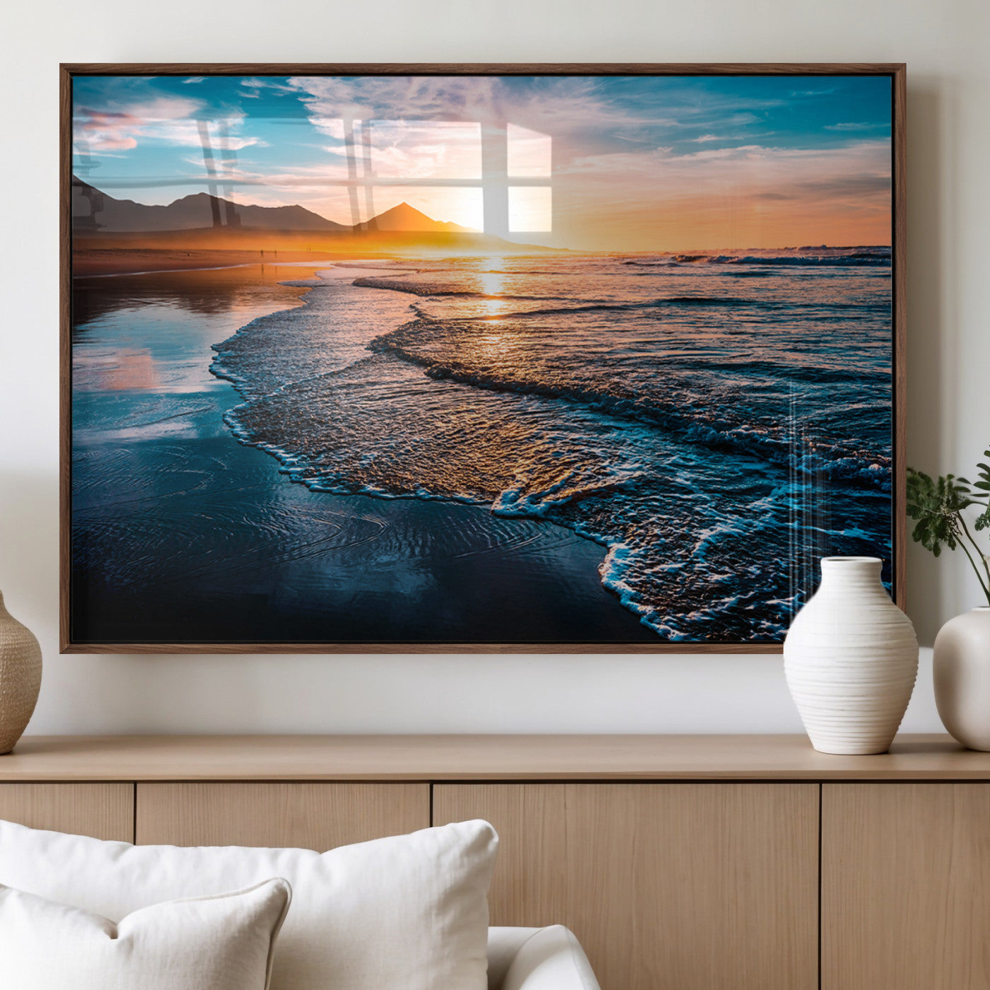 MGV-FP-60X30-3P - Beach Ocean Sunset on the Sea Wall Art Canvas, Beach Ocean Sunset Canvas Print