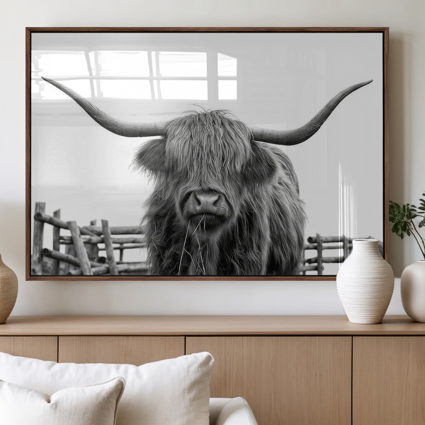 58188-MGV-FP-36X24-3P_Walnut-Longhorn Canvas Print, Bighorn Cow Wall Art Canvas Print