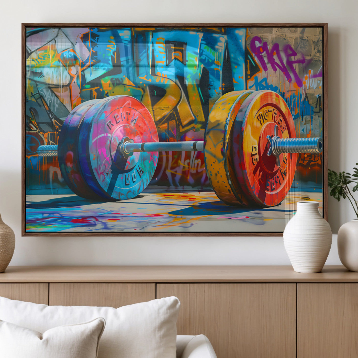 MGV-FP-36X24-3P - Fitness Gym Barbell Graffiti Wall Art Canvas Print