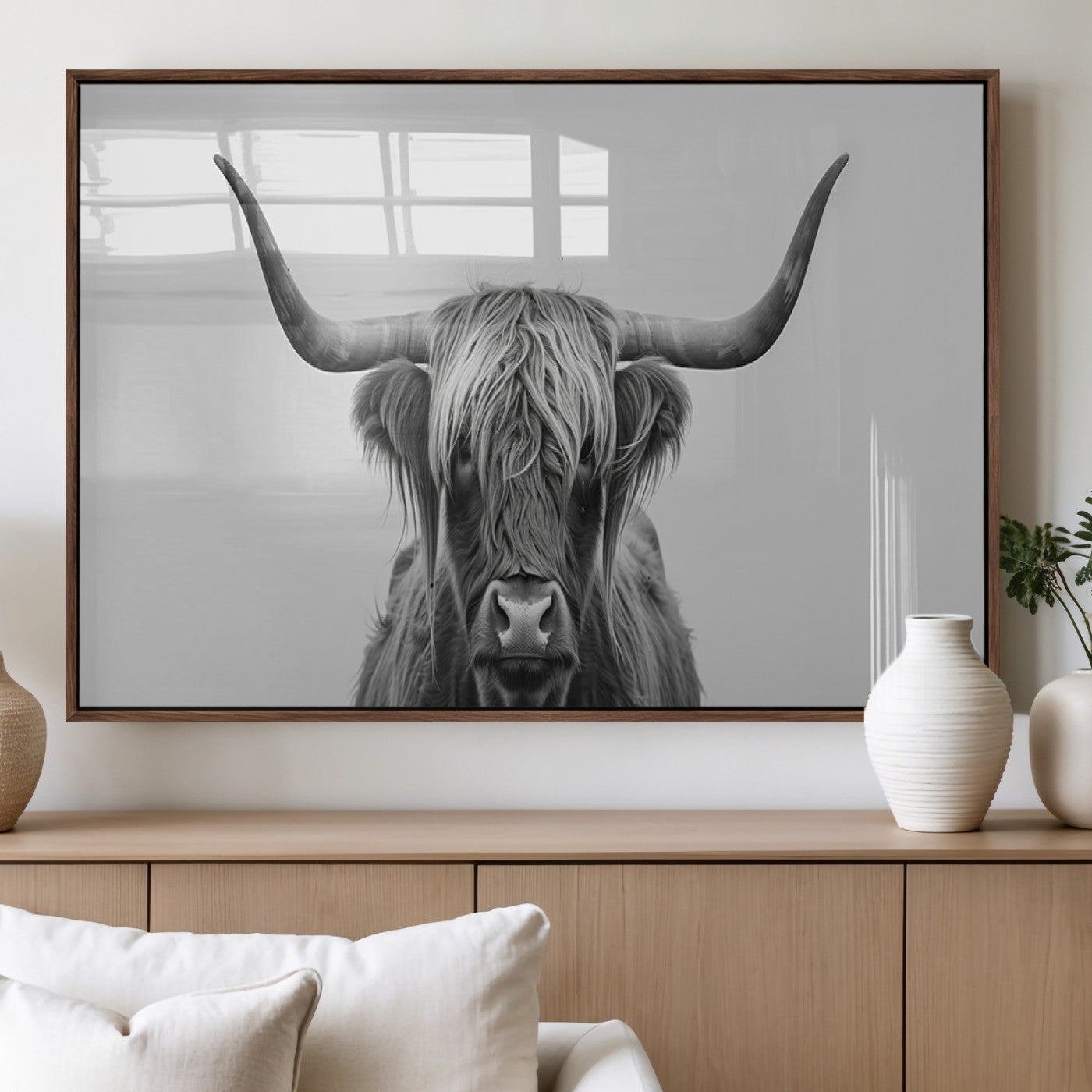35820-MGV-FP-36X24-3P_Walnut-Farmhouse Longhorn Wall Art Canvas Print, Longhorn Texas Wall Art Canvas Print