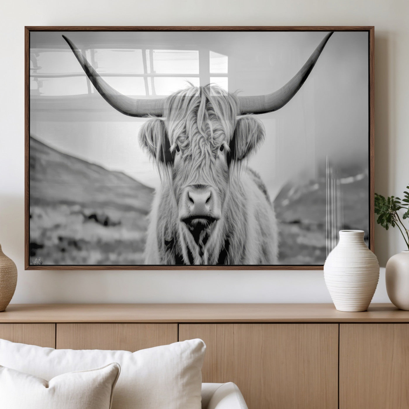 80564-MGV-FP-36X24-3P_Walnut-Scottish Cow Wall Art Canvas Print