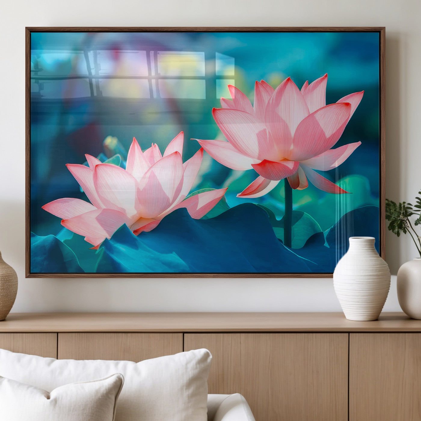 MGV-FP-36X24-3P - Pink Lotus Flower Canvas Wall Art | Vibrant Floral Wall Decor for Living Room, Office, or Bedroom |