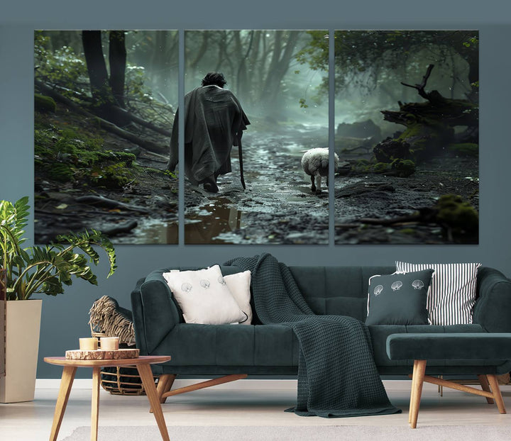 Mysterious Forest Shepherd Canvas Wall Art | Serene Journey Through Nature | Perfect for Living Room, Office, or Bedroom Decor