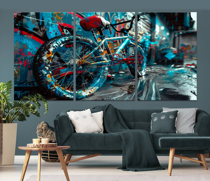 Bicycle Wall Art Canvas Print, Graffiti Wall Art Canvas Print