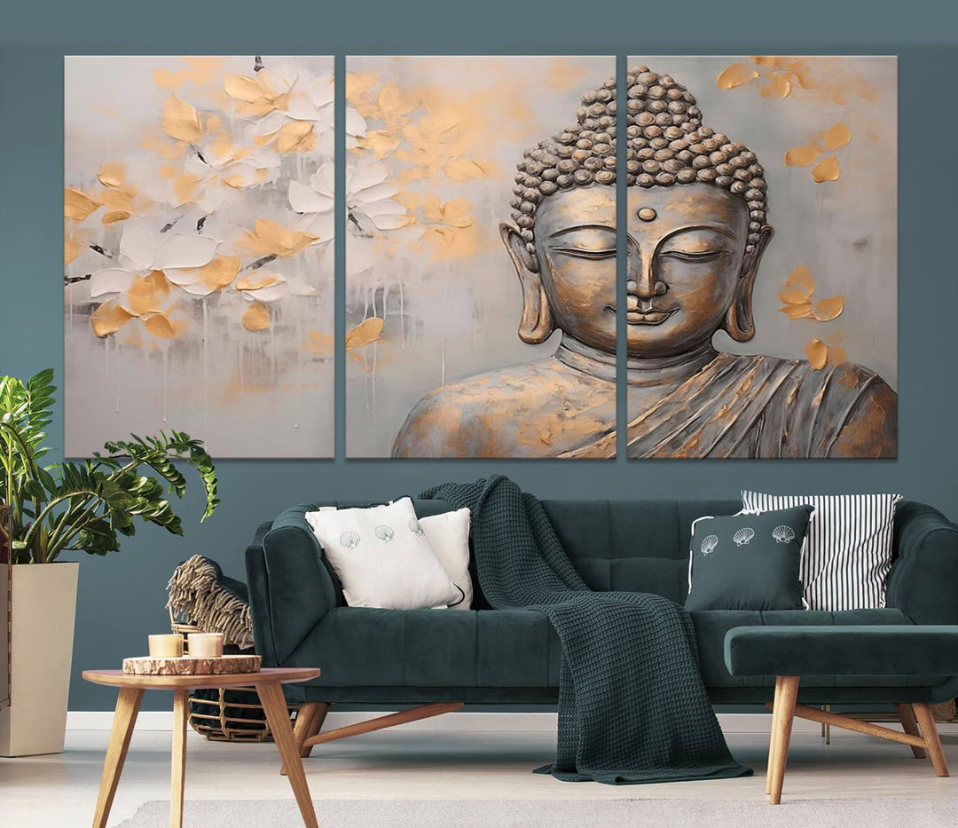 Abstract Buddha Statue Wall Art Canvas Print - Modern Meditation Decor for Living Room, Office, Yoga Studio