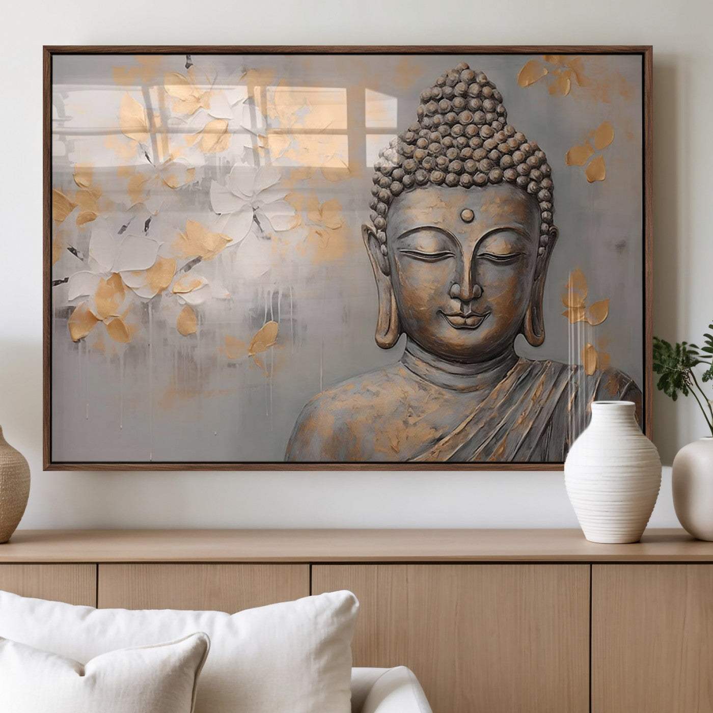 MGV-FP-36X24-3P - Abstract Buddha Statue Wall Art Canvas Print - Modern Meditation Decor for Living Room, Office, Yoga