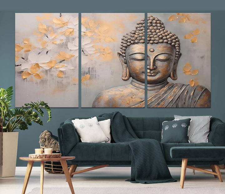 Impression sur toile abstraite de statue de Bouddha