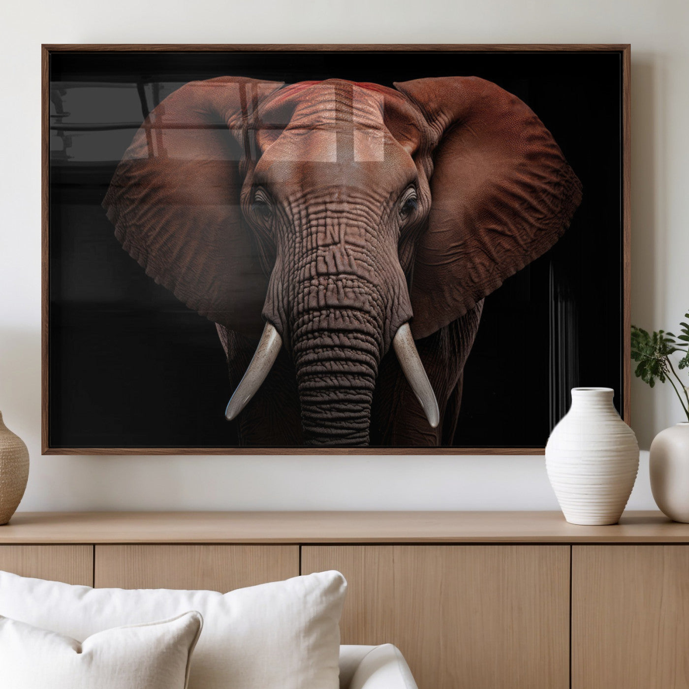 21941-MGV-FP-36X24-3P_Walnut-Wild Elephant Wall Art Canvas Print, Africa Savannah Wild Animal Wall Decor Print