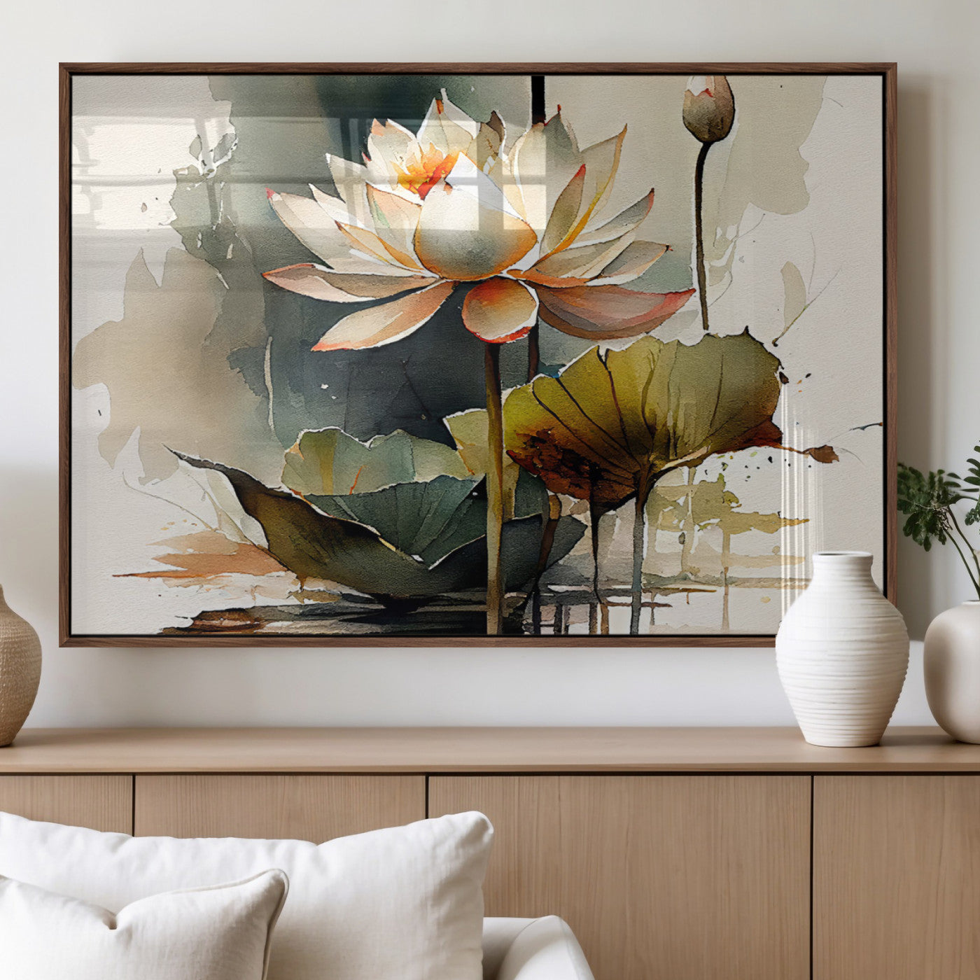 MGV-FP-36X24-3P - Lotus Flower Watercolor Canvas Print – A Symbol of Serenity and Growth, Captured in Soft Watercolors
