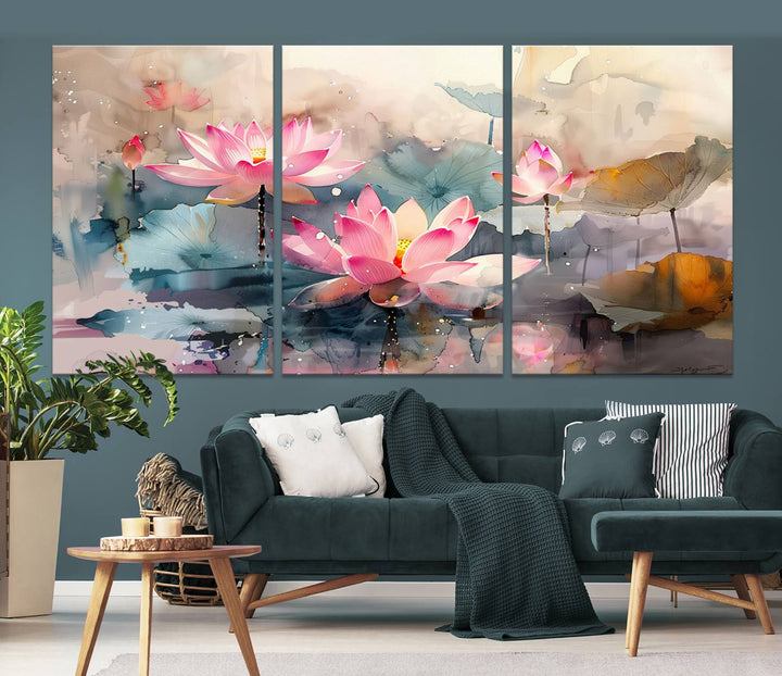 Abstract Watercolor Lotus Flower Wall Art Canvas Print