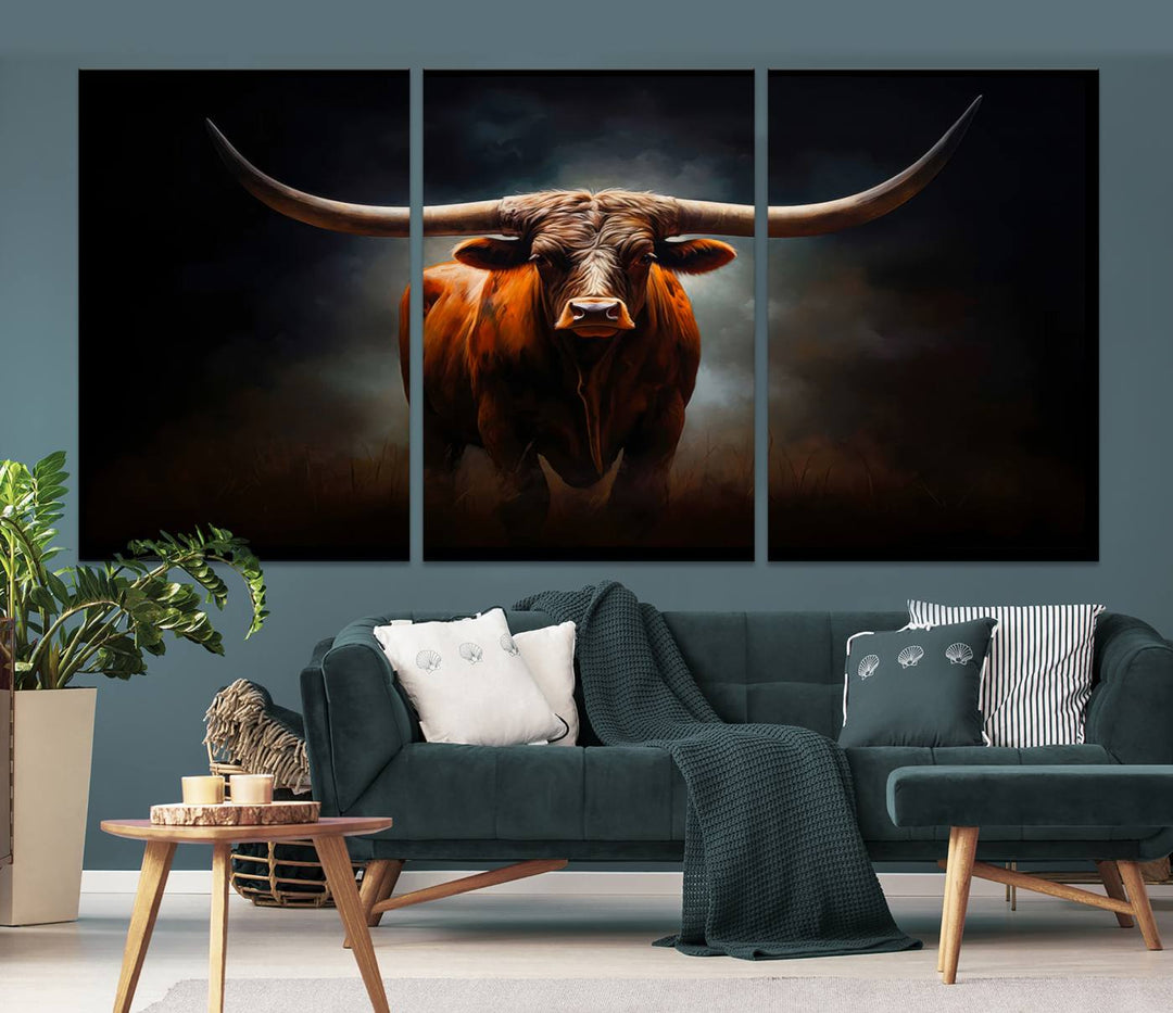 Longhorn Bull Wall Art Canvas Set – Bold Western Elegance for Rustic Home Décor