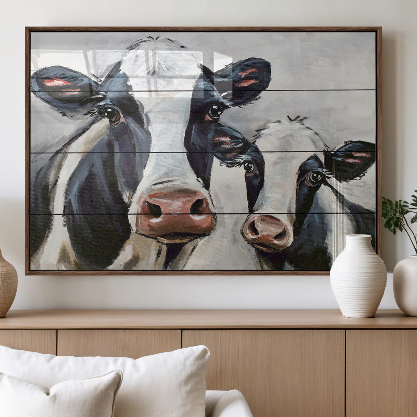 28934-MGV-FP-36X24-3P_Walnut-Vintage Baby and Mom Cattle Wall Art Canvas Print