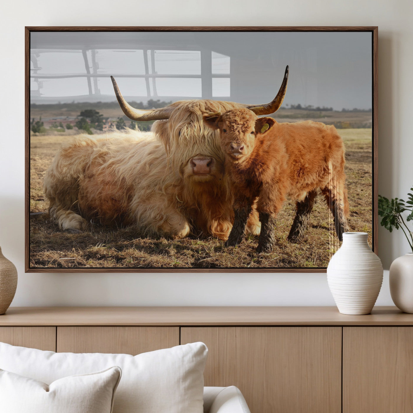MGV-FP-36X24-3P - Highland Cow Canvas Wall Art Animal Print for Farm House Decor