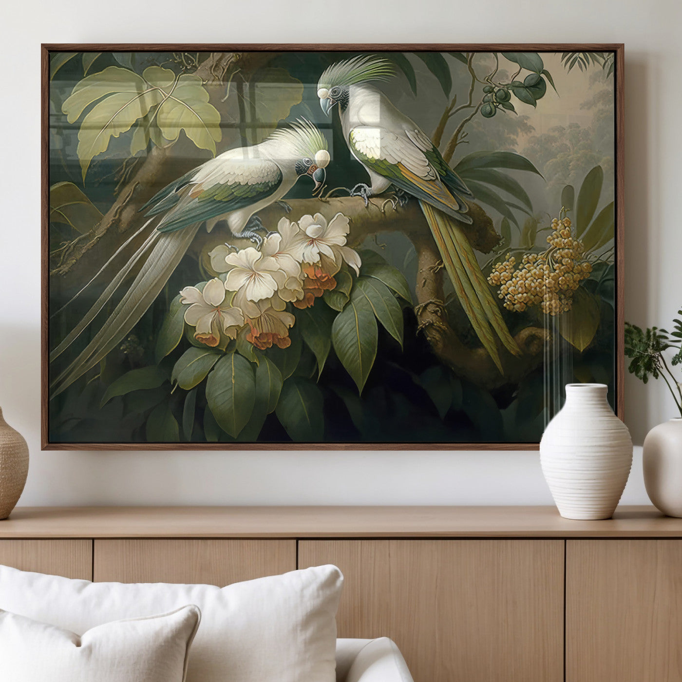 84047-MGV-FP-36X24-3P_Walnut-Tropical Paradise Print Wall Art Stunning Artwork of a Parrot in a Lush Forest with Beautiful