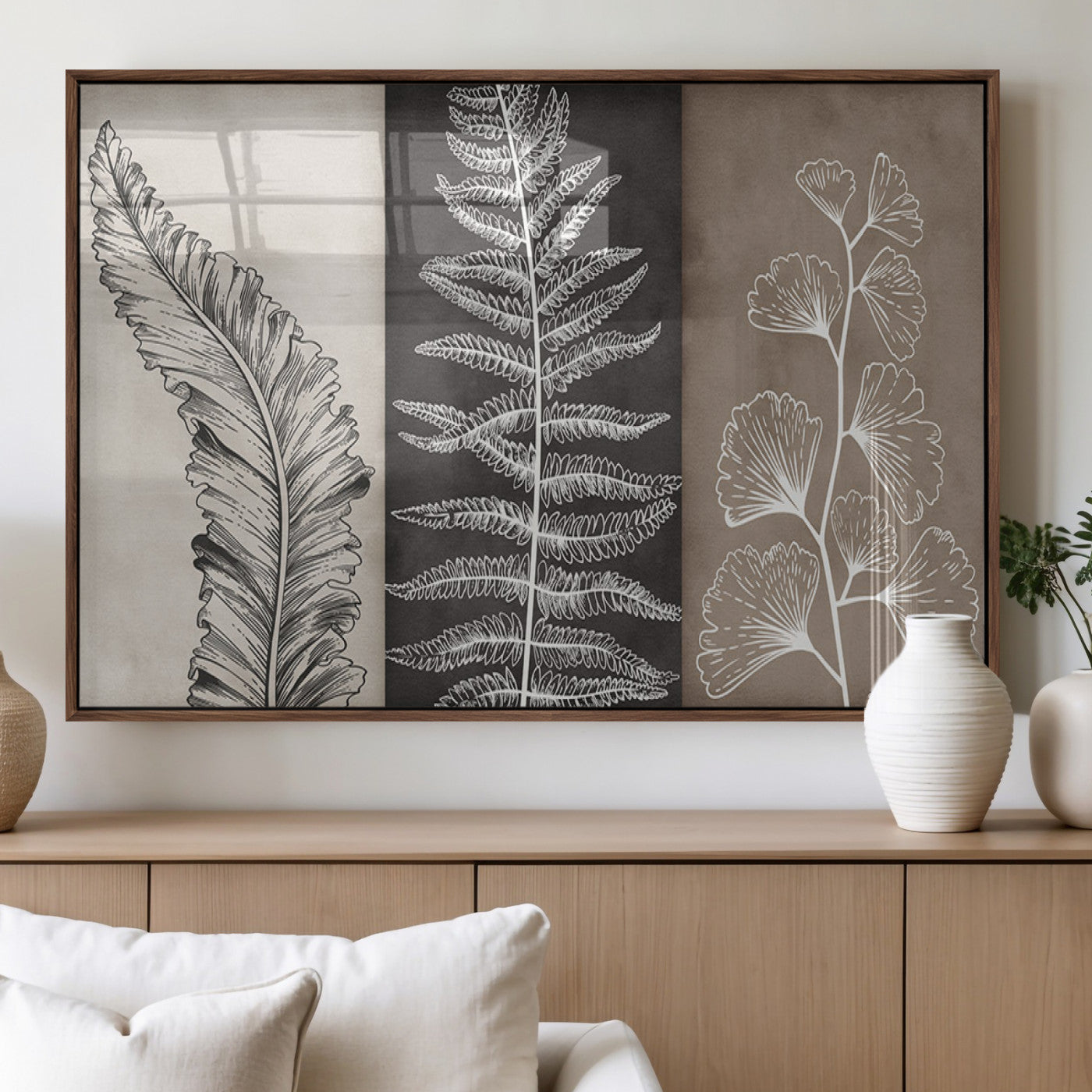 MGV-FP-36X24-3P - Minimalist Botanical Wall Art Canvas Print, Framed and Ready to Hang - Nature Art Print for Home