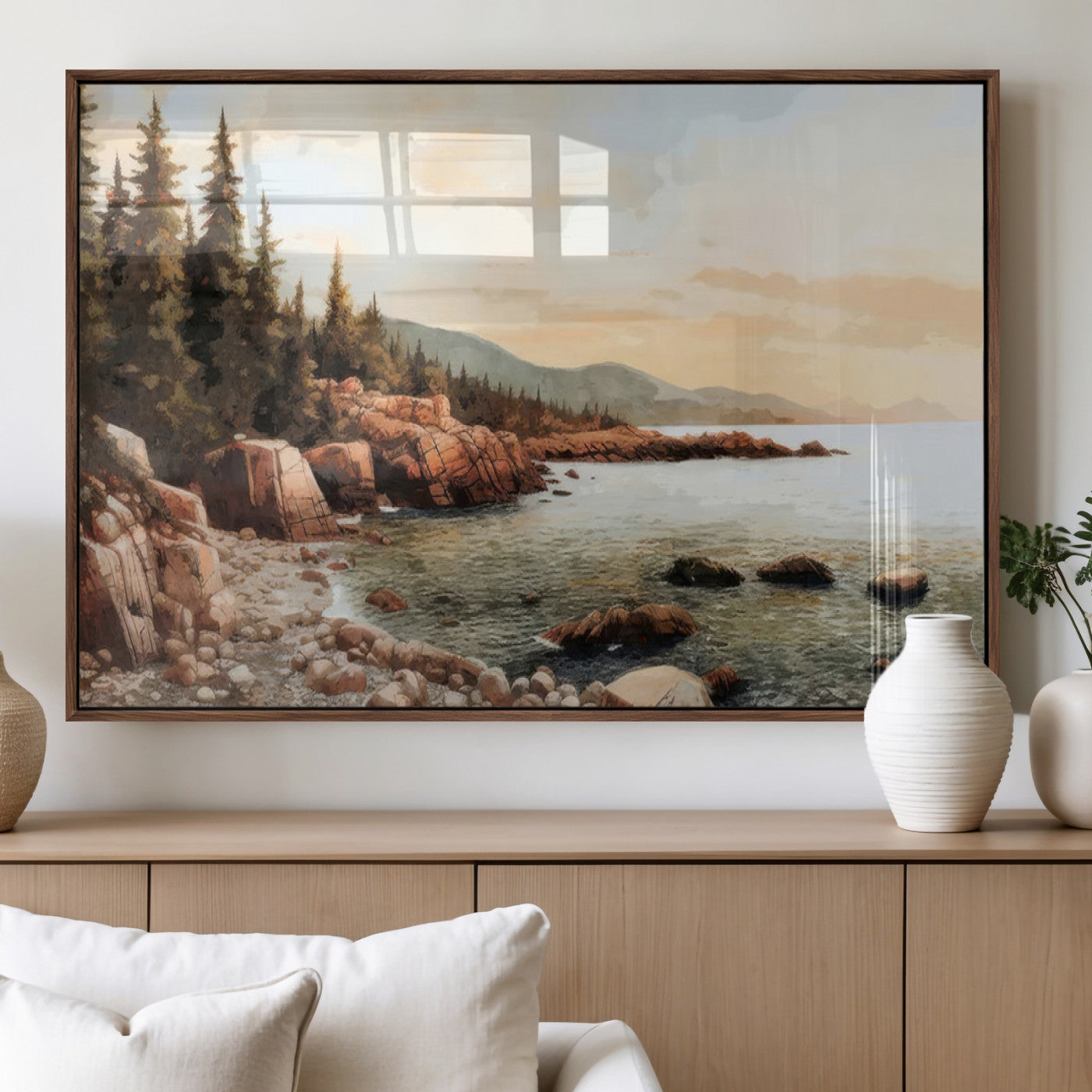 MGV-FP-36X24-3P - Serene Coastal View of Acadia National Park Wall Art - Stunning 3-Panel Wall Art Canvas Print,