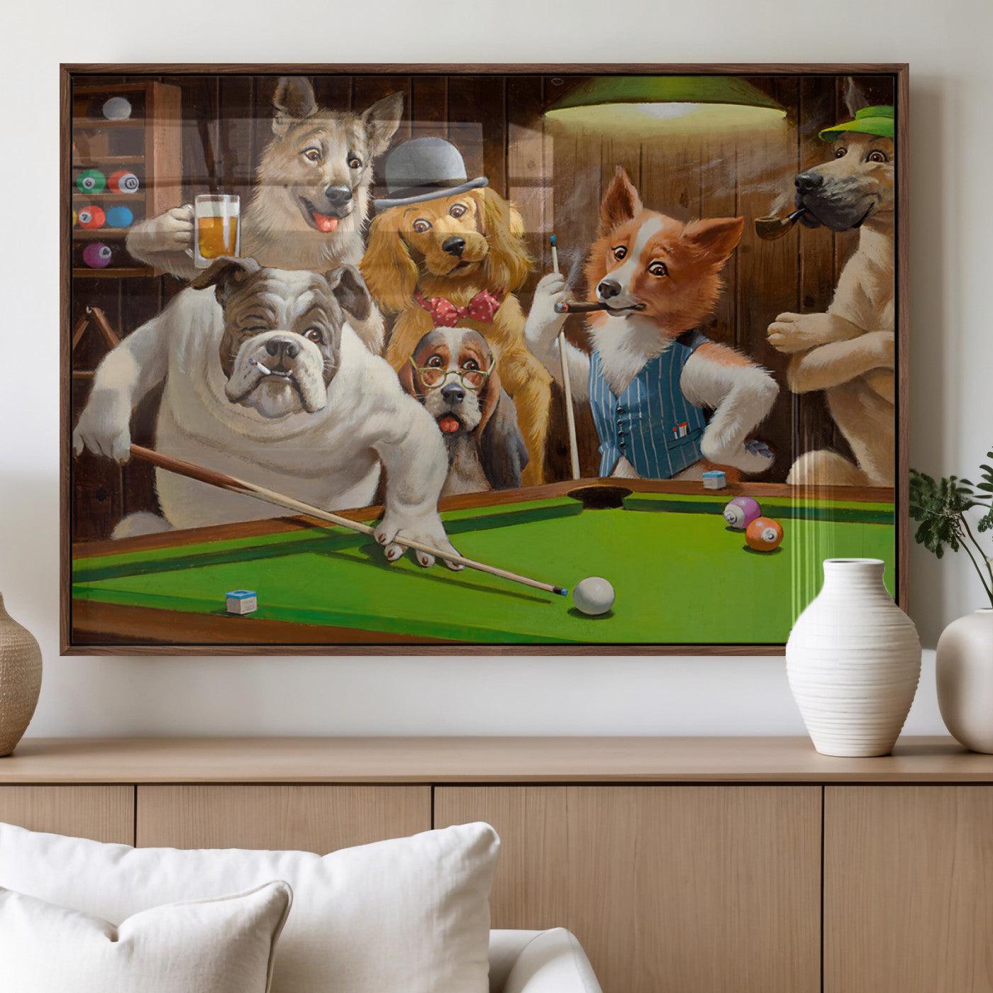 MGV-FP-36X24-3P - Dogs Playing Pool Canvas Wall Art Funny Gifts Dog Print