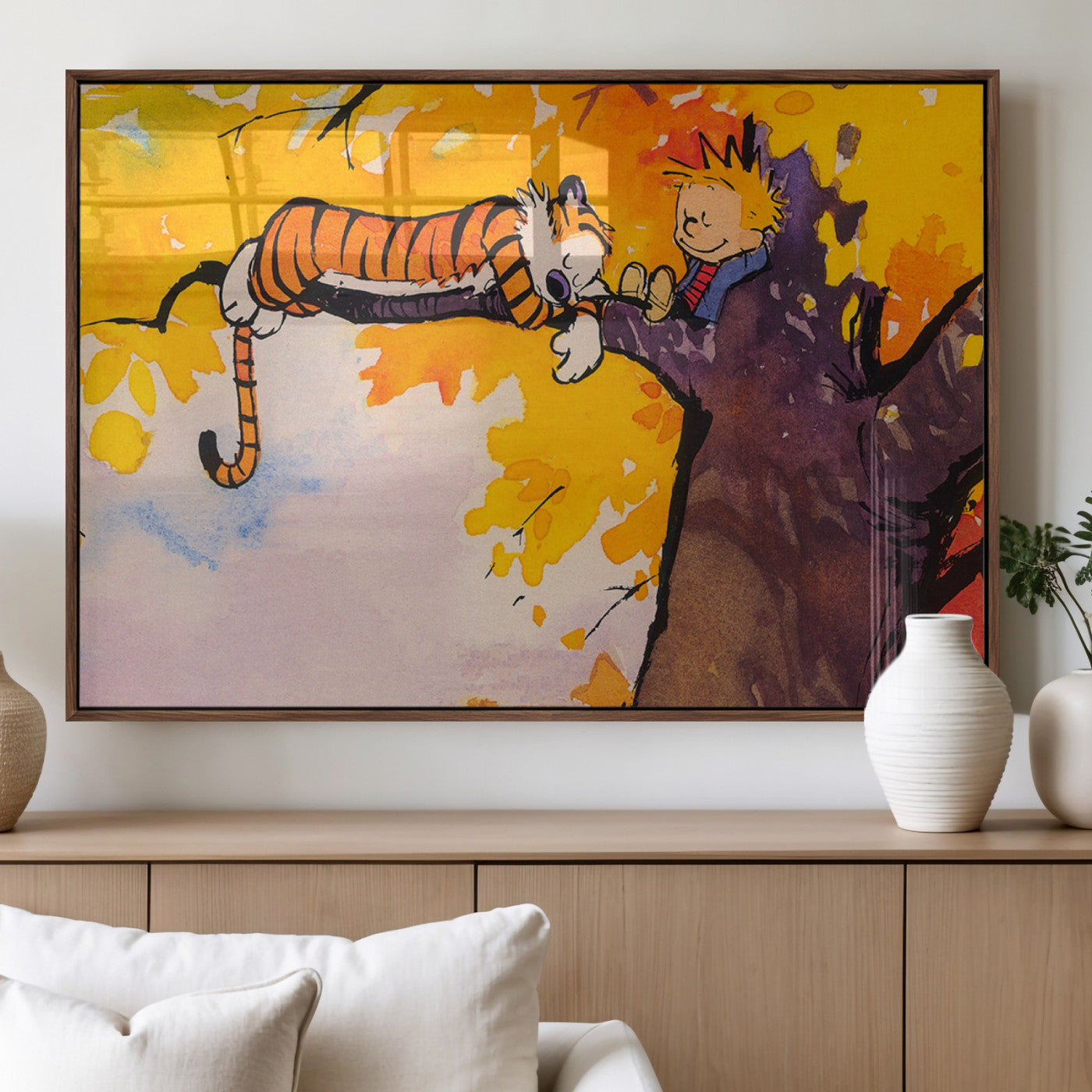 MGV-FP-60X30-3P - Calvin and Hobbes Tree Scene Canvas Print | 3 Panel Large Wall Art for Living Room or Kid’s Room,