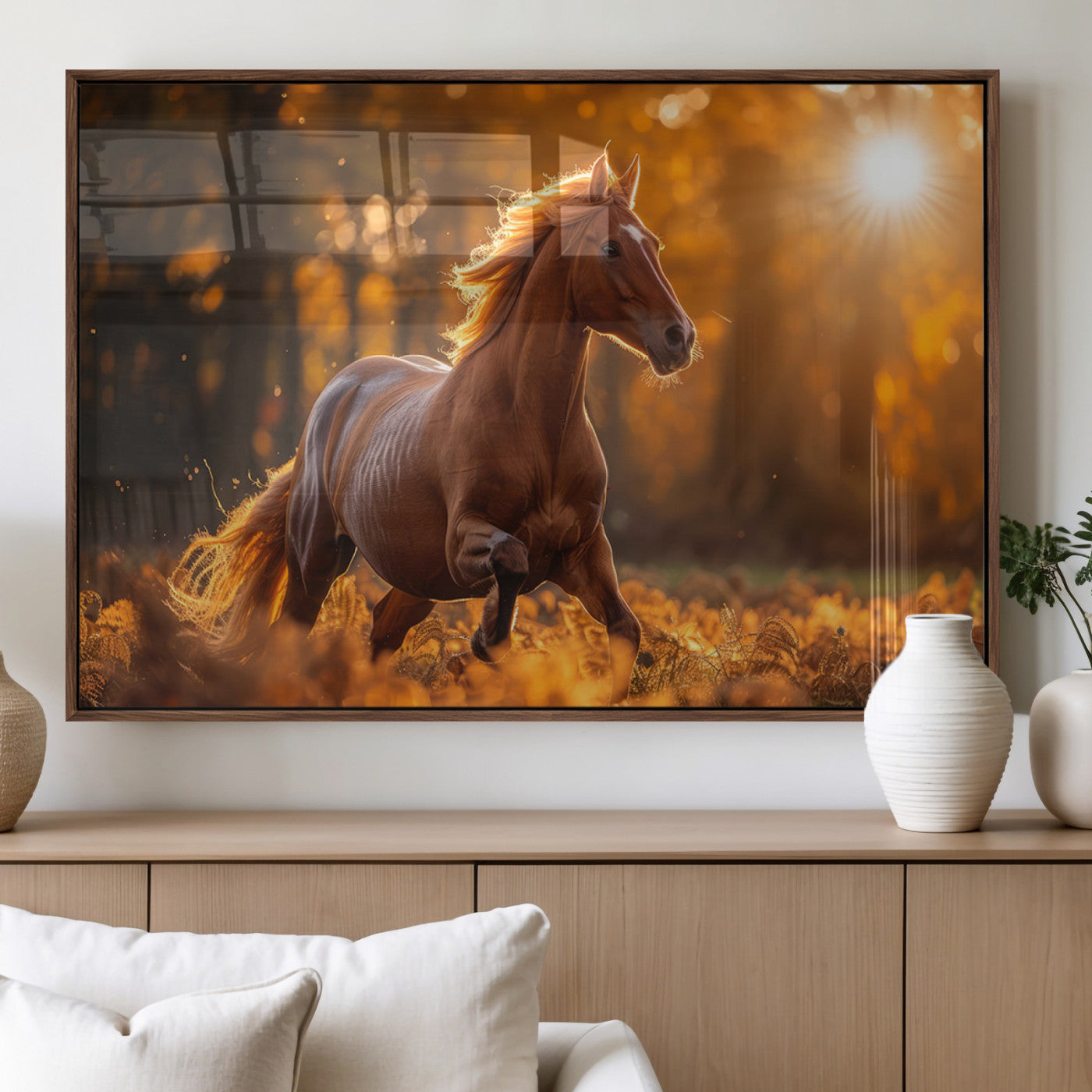 92144-MGV-FP-36X24-3P_Walnut-Running Horse Sunset Forest Wall Art Canvas Print