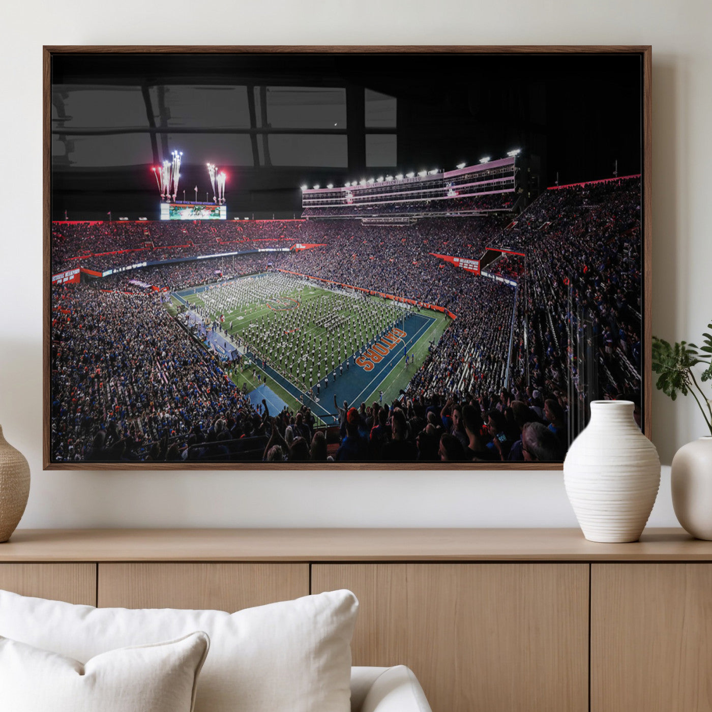 MGV-FP-36X24-3P - Ben Hill Griffin Stadium Night Game Triple Canvas Wall Art - Florida Gators Football Match