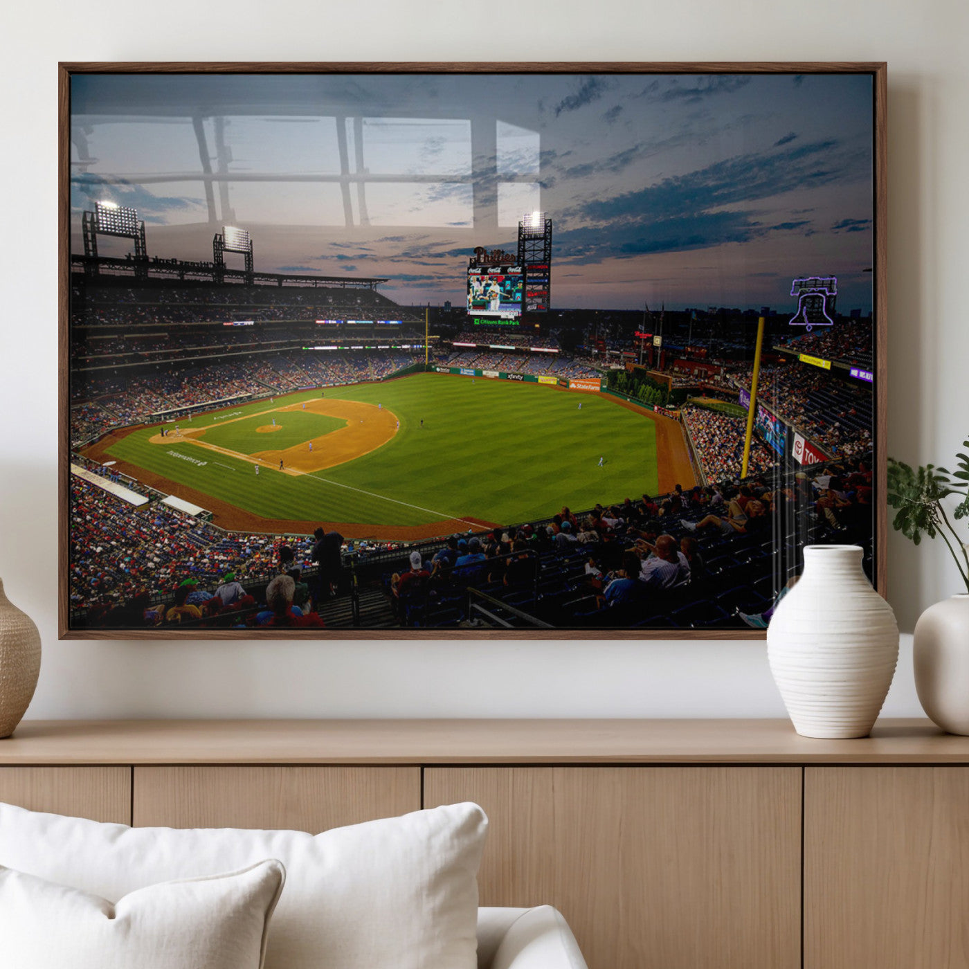 17415-MGV-FP-36X24-3P_Walnut-Philadelphia Phillies Baseball Team Print - Citizens Bank Park Stadium Wall Art Canvas Print